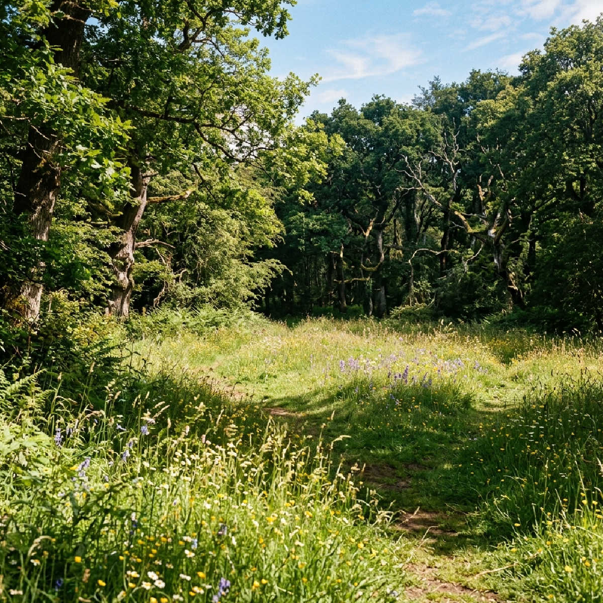 A meadow clearing in an old English wood