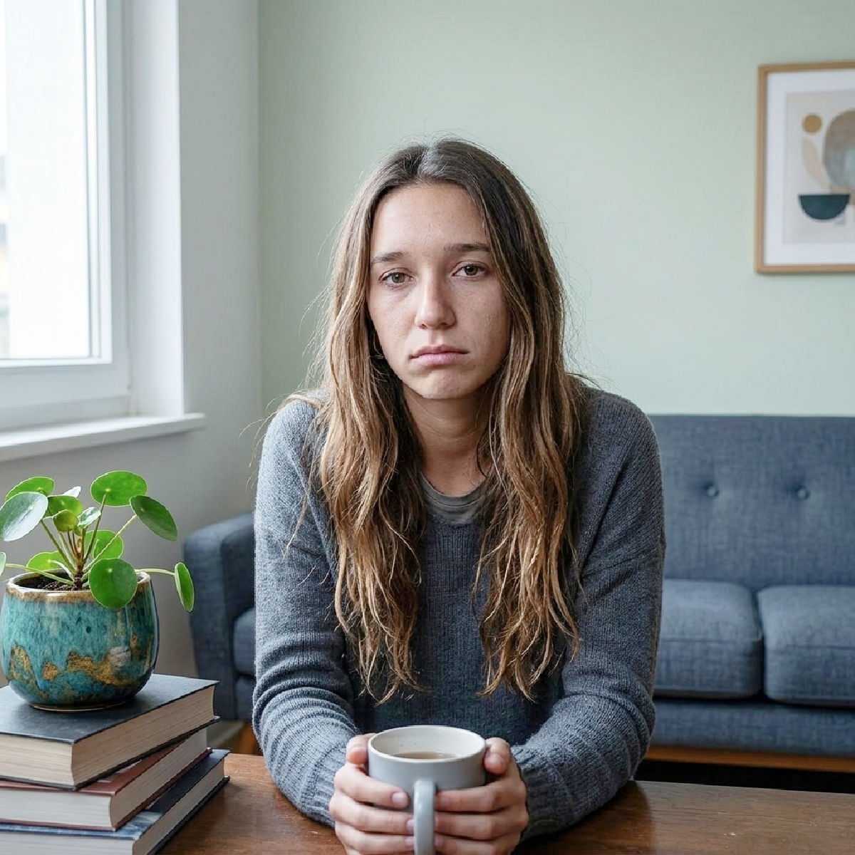 Unhappy young woman in early 20s with ill health