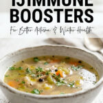 A rustic styled bowl of chicken broth
