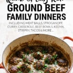 Ground beef Swedish meat balls in red - orange Dutch oven