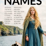 An infographic of rare old Celtic girls names with an image of a beautiful Celtic woman on a boat in the sea