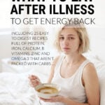Young woman sitting in bed recovering from illness eating a bowl of broth